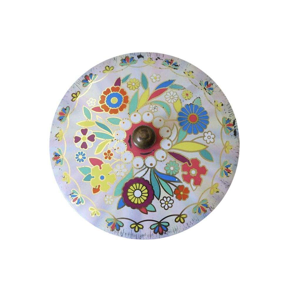 Vintage Daher Colorful Floral Cookie Candy Trinkets Tin Made in England 60s MCM